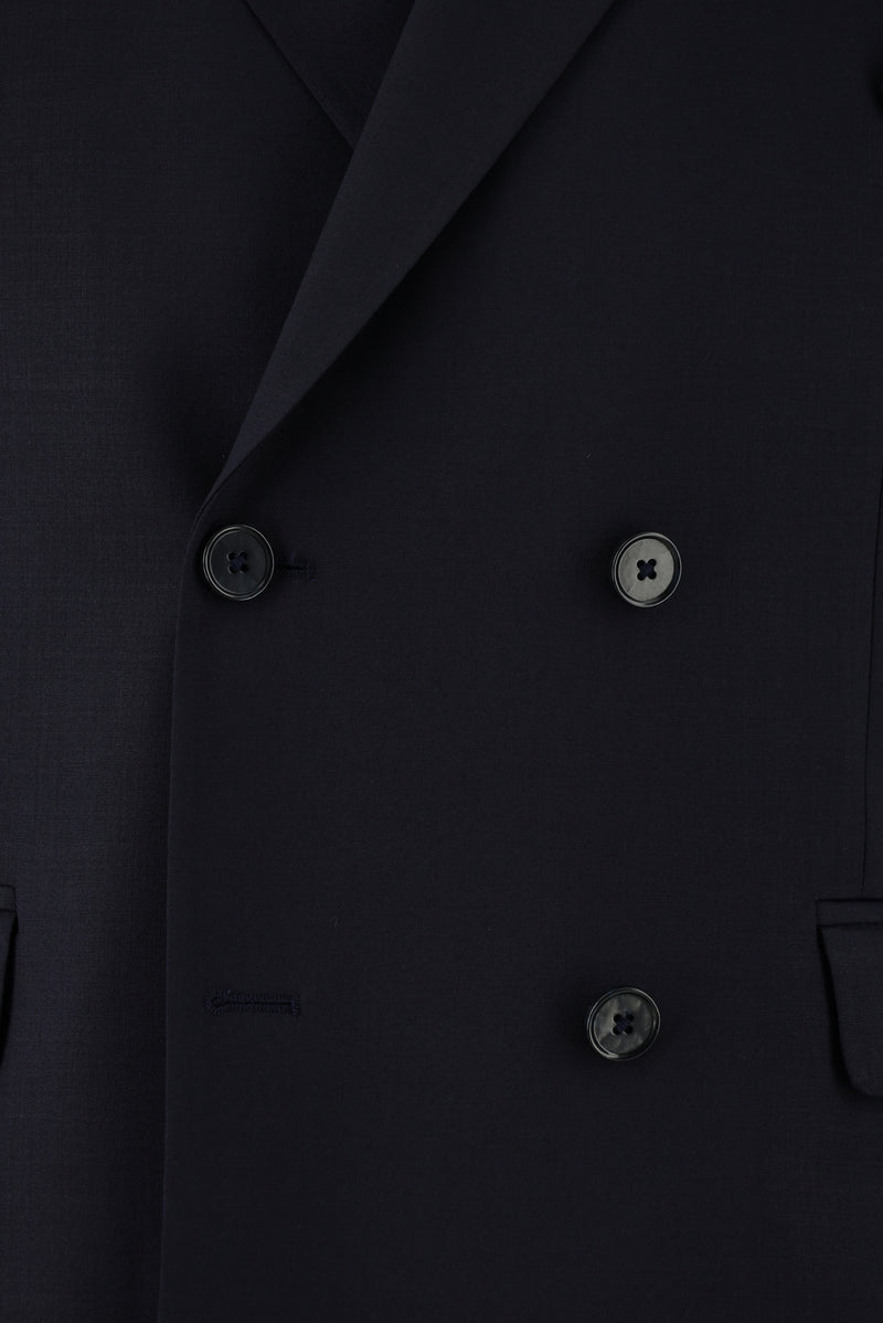 Koyu Lacivert Slim Fit Dar Kesim Yünlü Kruvaze Takım Elbise