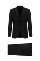 Siyah Slim Fit Dar Kesim Yünlü Klasik Takım Elbise