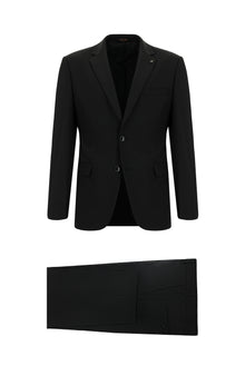 Siyah Regular Fit Yünlü Klasik Takım Elbise