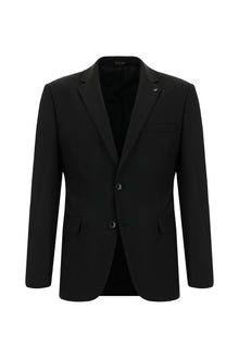 Siyah Regular Fit Yünlü Klasik Takım Elbise