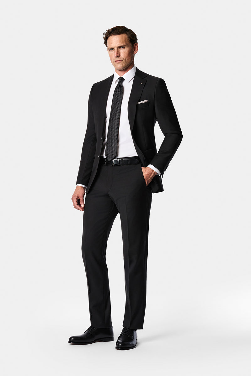 Siyah 6 Drop Regular Fit Standart Kesim Mono Yaka Yünlü Likralı Takım Elbise