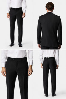 Siyah 7 Drop Slim Fit Dar Kesim Mono Yaka Yünlü Likralı Takım Elbise