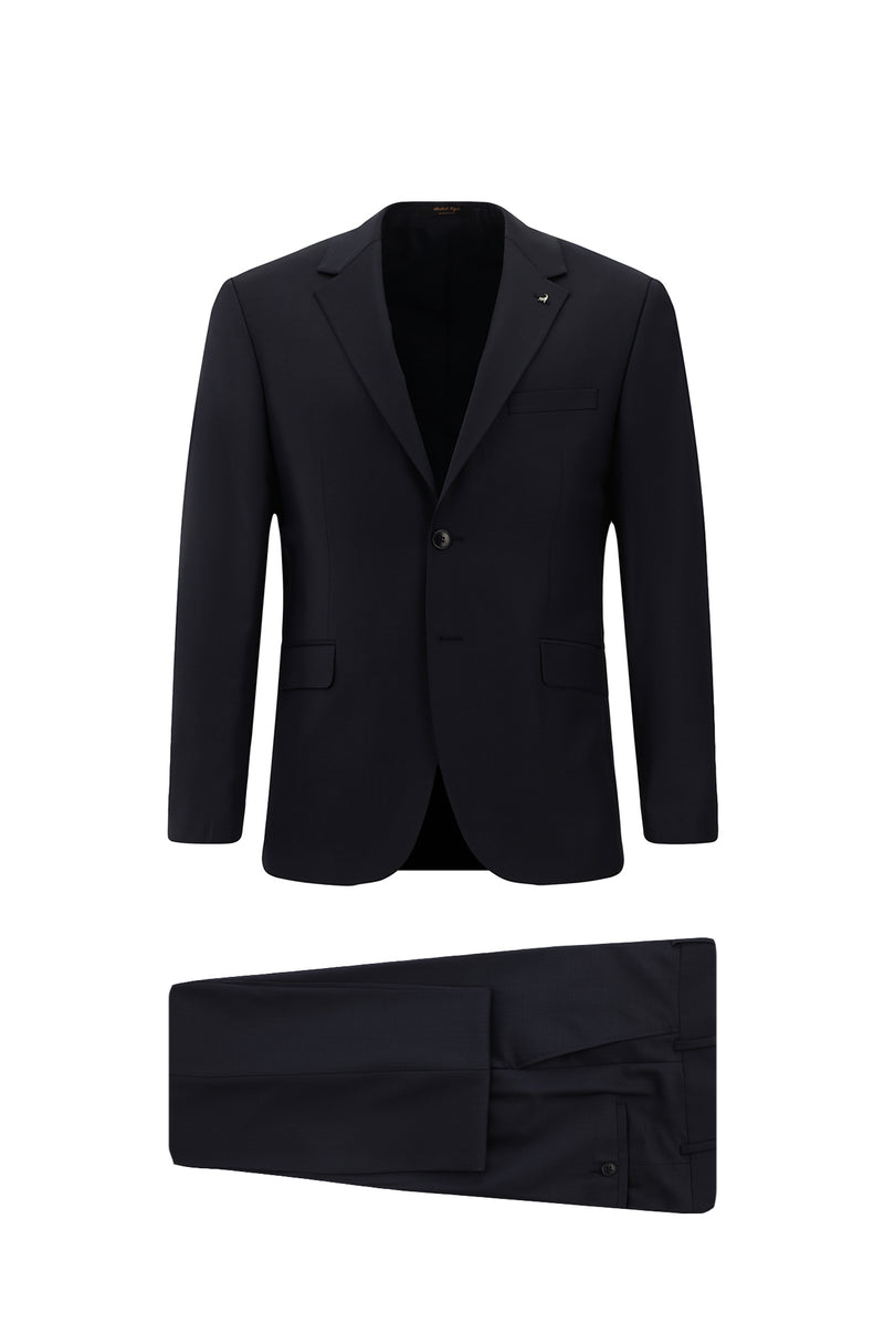 Koyu Lacivert Slim Fit Dar Kesim Yünlü Klasik Takım Elbise
