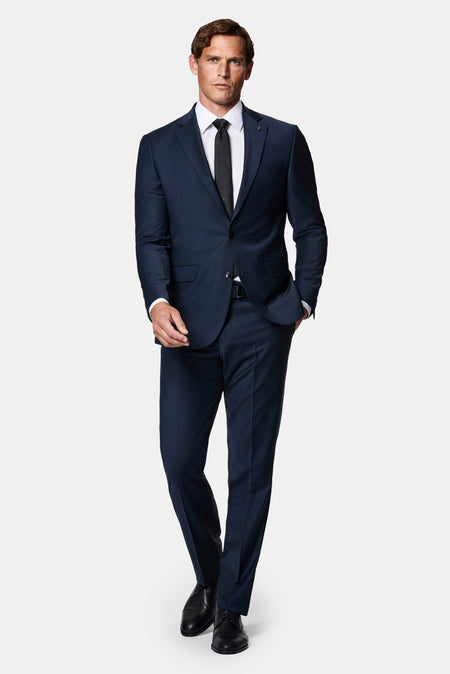 Koyu Lacivert 7 Drop Slim Fit Dar Kesim Yünlü Takım Elbise