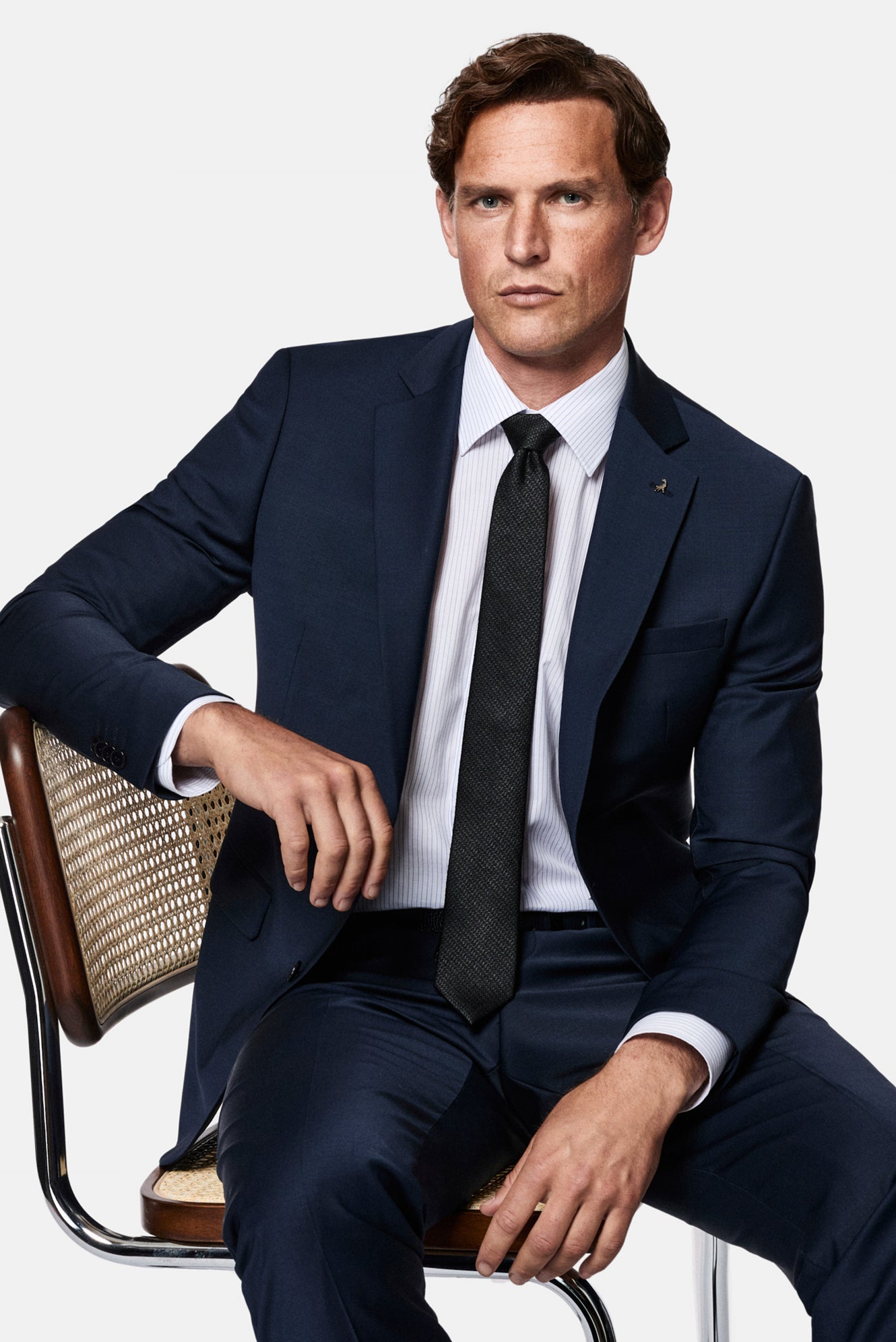 Koyu Lacivert 7 Drop Slim Fit Dar Kesim Yünlü Takım Elbise