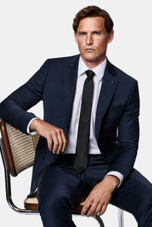 Koyu Lacivert 7 Drop Slim Fit Dar Kesim Yünlü Takım Elbise