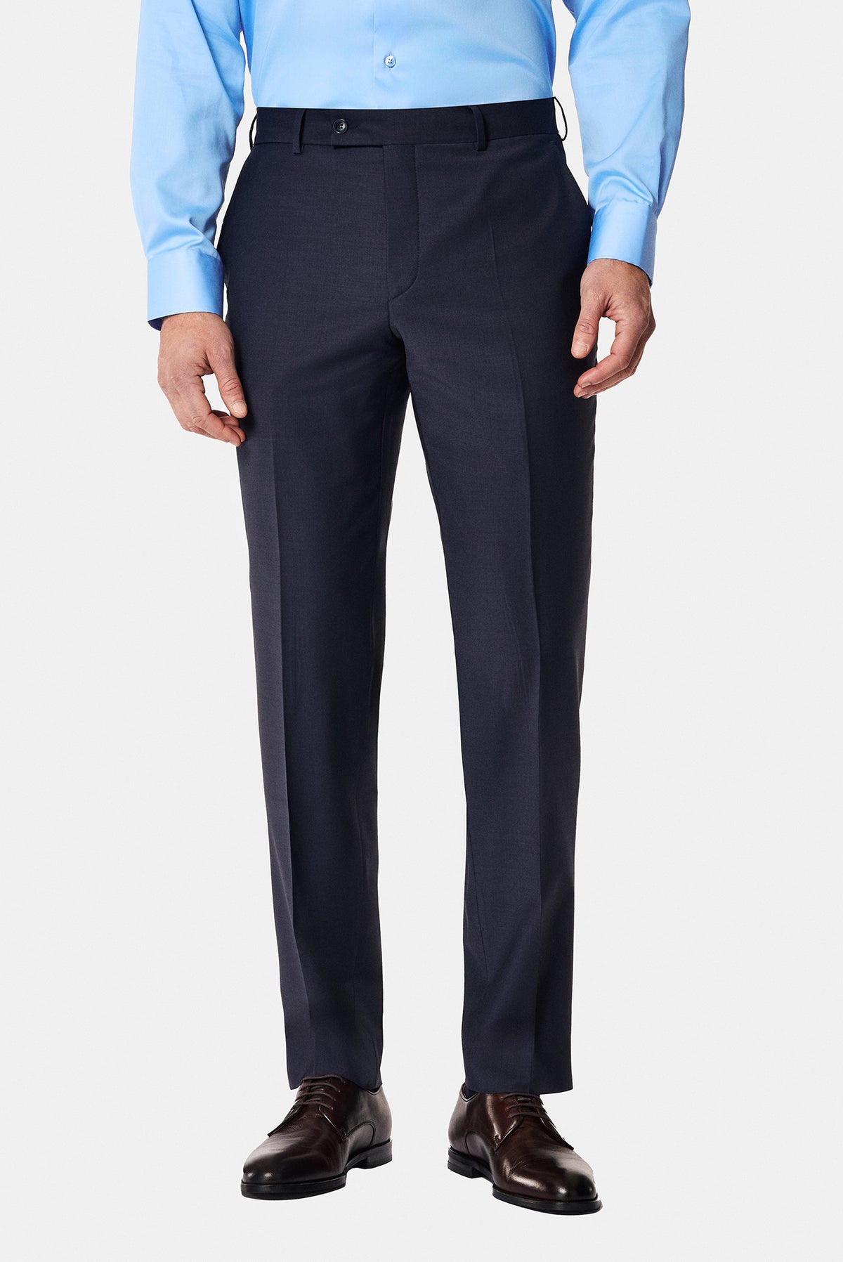 Koyu Lacivert 4 Drop Relaxed Fit Rahat Kesim Mono Yaka Yünlü Likralı Takım Elbise