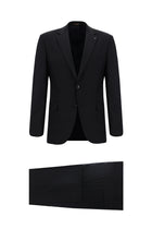 Siyah Lacivert Slim Fit Dar Kesim Yünlü Klasik Takım Elbise