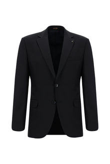 Siyah Lacivert Slim Fit Dar Kesim Yünlü Klasik Takım Elbise