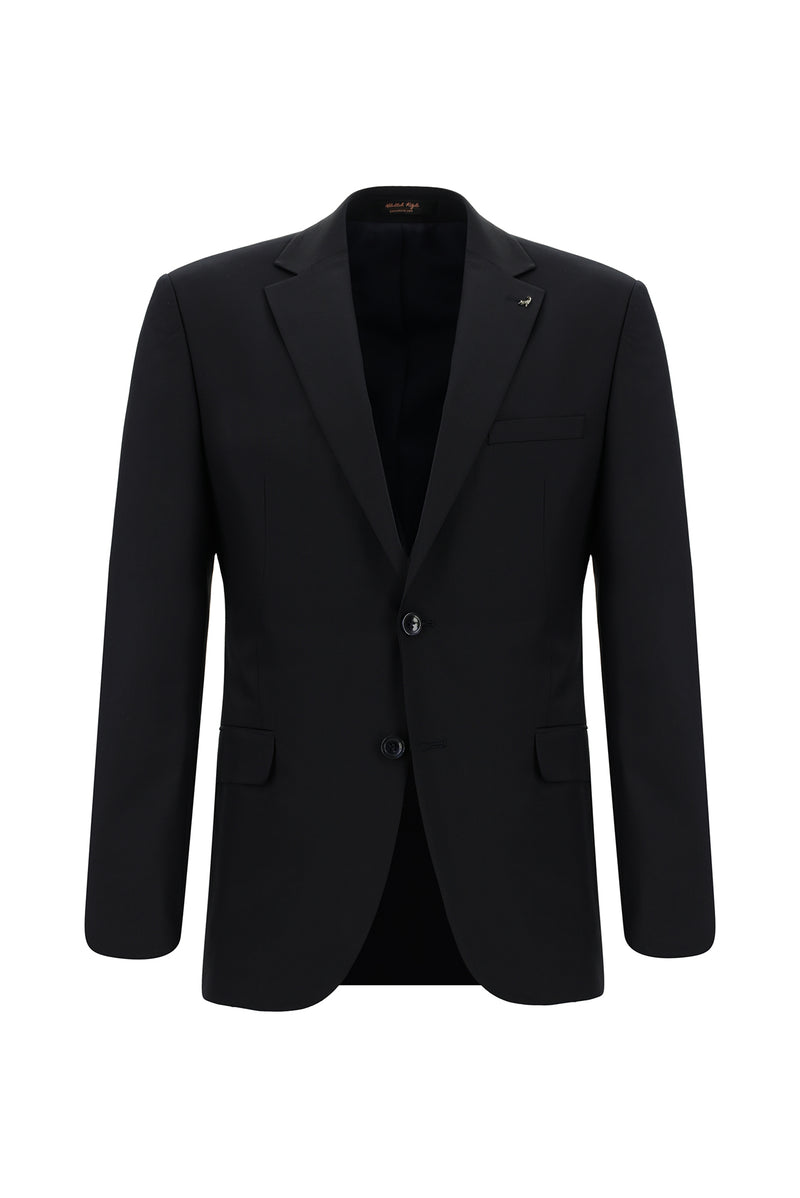 Siyah Lacivert Slim Fit Dar Kesim Yünlü Klasik Takım Elbise