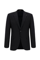 Siyah Lacivert Slim Fit Dar Kesim Yünlü Klasik Takım Elbise
