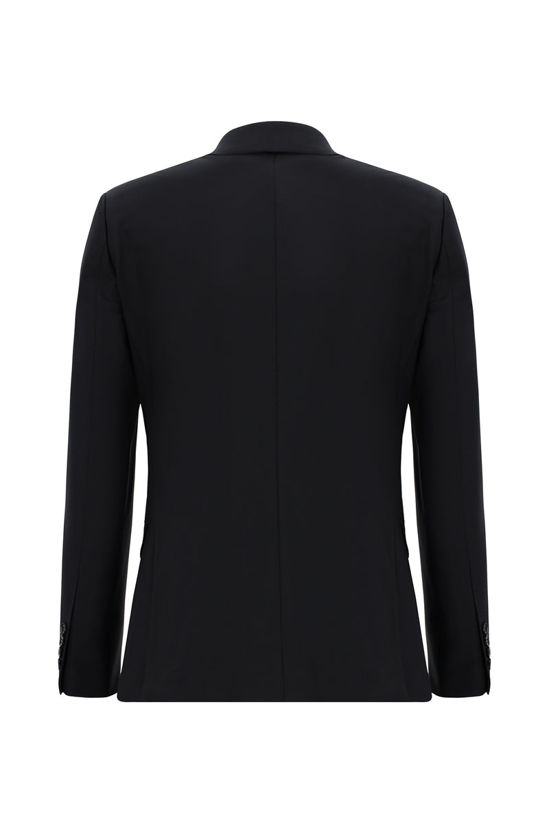 Siyah Lacivert Slim Fit Dar Kesim Yünlü Klasik Takım Elbise
