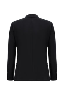 Siyah Lacivert Slim Fit Dar Kesim Yünlü Klasik Takım Elbise