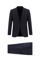 Koyu Lacivert Slim Fit Dar Kesim Yünlü Klasik Takım Elbise