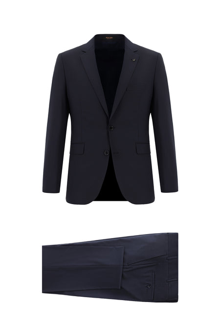 Koyu Lacivert Relaxed Fit Rahat Kesim Yünlü Klasik Takım Elbise