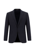 Koyu Lacivert Slim Fit Dar Kesim Yünlü Klasik Takım Elbise