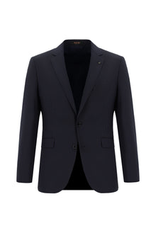 Koyu Lacivert Slim Fit Dar Kesim Yünlü Klasik Takım Elbise