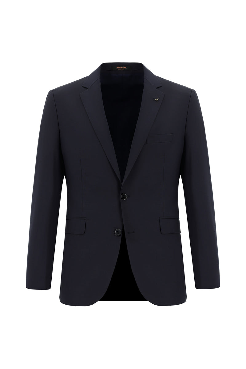 Koyu Lacivert Relaxed Fit Rahat Kesim Yünlü Klasik Takım Elbise