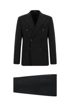 Siyah Slim Fit Dar Kesim Yünlü Kruvaze Takım Elbise