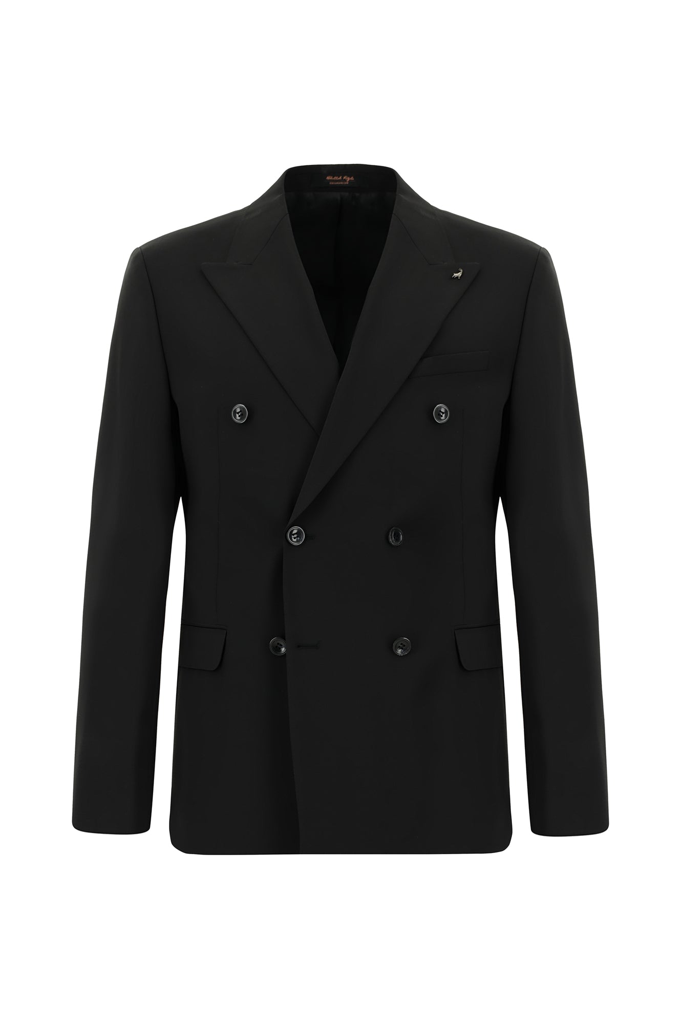 Siyah Slim Fit Dar Kesim Yünlü Kruvaze Takım Elbise