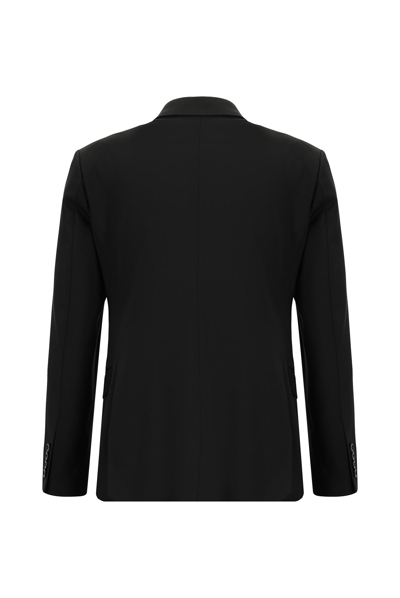 Siyah Slim Fit Dar Kesim Yünlü Kruvaze Takım Elbise