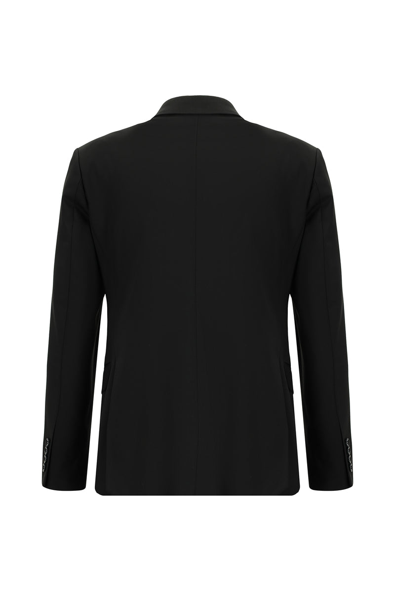 Siyah Regular Fit Yünlü Kruvaze Takım Elbise