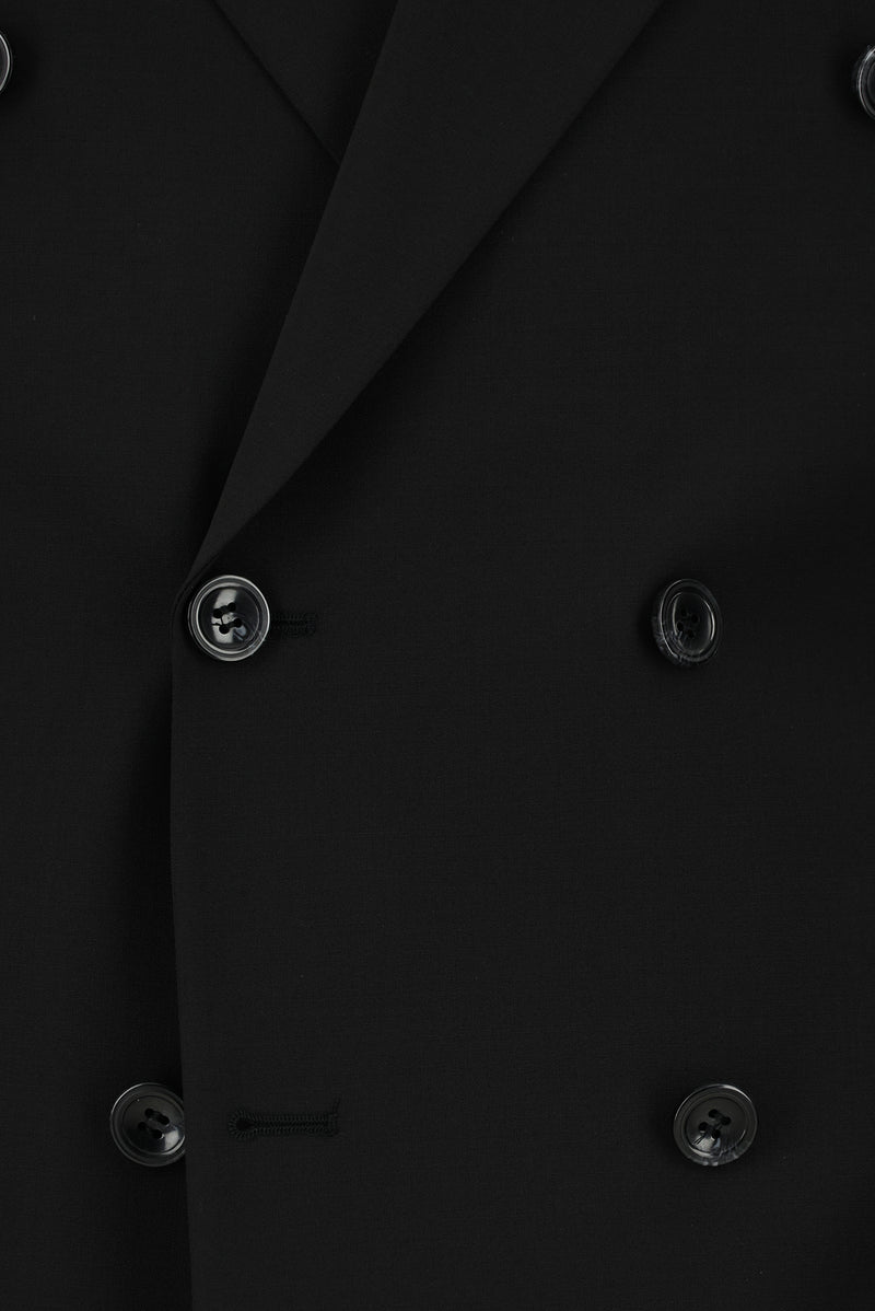 Siyah Regular Fit Yünlü Kruvaze Takım Elbise