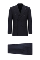 Koyu Lacivert Slim Fit Dar Kesim Yünlü Kruvaze Takım Elbise