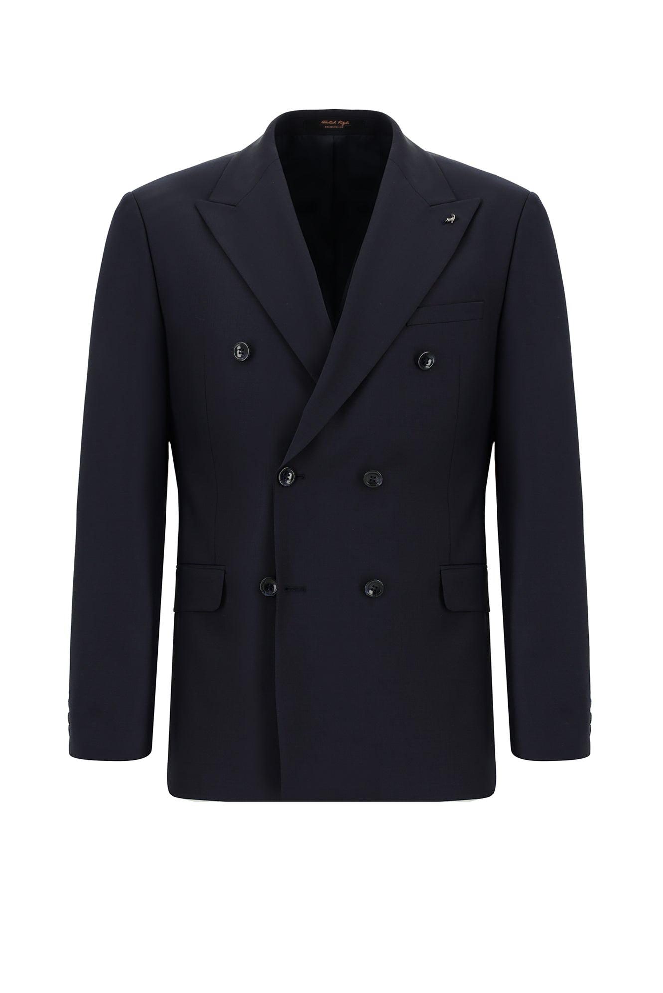 Koyu Lacivert Slim Fit Dar Kesim Yünlü Kruvaze Takım Elbise