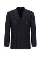 Koyu Lacivert Slim Fit Dar Kesim Yünlü Kruvaze Takım Elbise