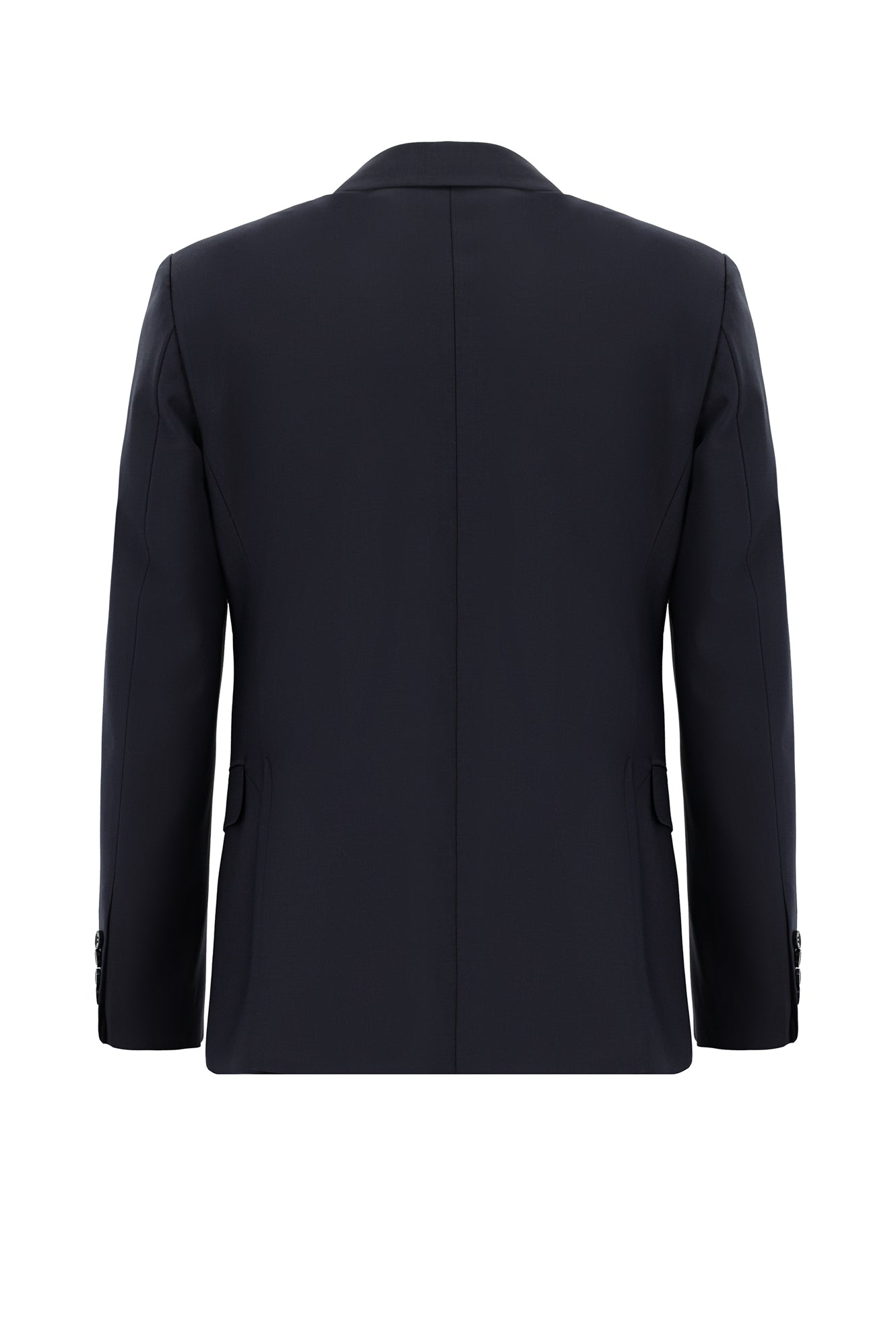 Koyu Lacivert Slim Fit Dar Kesim Yünlü Kruvaze Takım Elbise