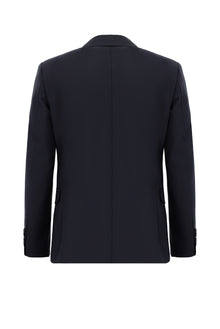 Koyu Lacivert Slim Fit Dar Kesim Yünlü Kruvaze Takım Elbise