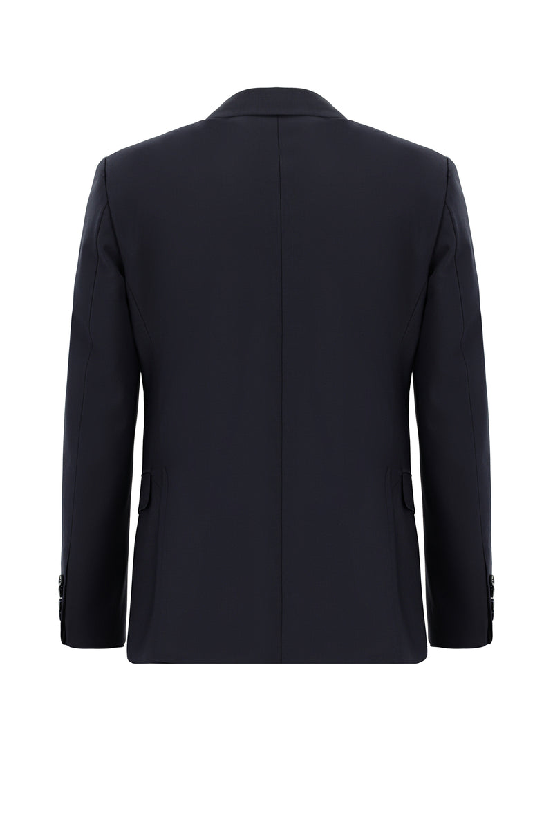 Koyu Lacivert Slim Fit Dar Kesim Yünlü Kruvaze Takım Elbise