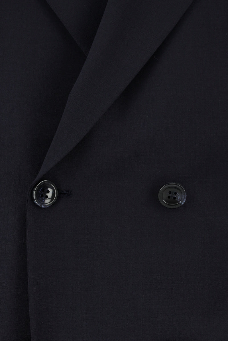 Koyu Lacivert Slim Fit Dar Kesim Yünlü Kruvaze Takım Elbise
