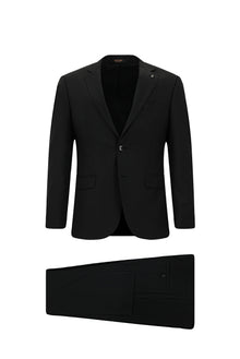 Siyah Slim Fit Dar Kesim Yünlü Klasik Takım Elbise