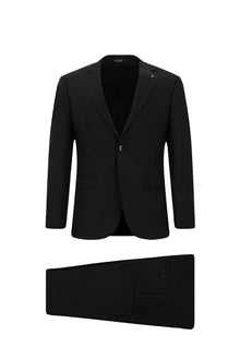 Siyah Regular Fit Yünlü Klasik Takım Elbise