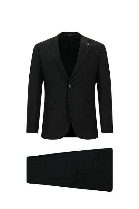 Siyah Super Slim Fit Ekstra Dar Kesim Yünlü Klasik Takım Elbise