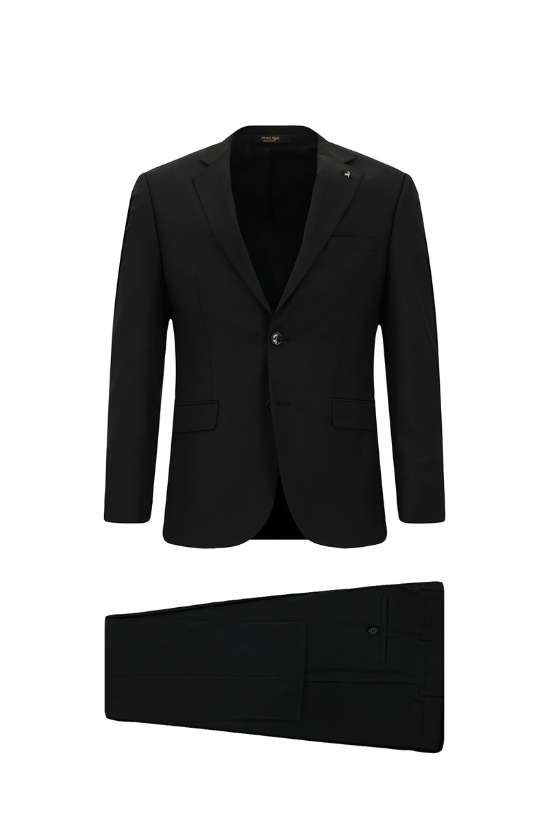 Siyah Regular Fit Yünlü Klasik Takım Elbise