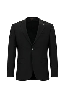 Siyah Slim Fit Dar Kesim Yünlü Klasik Takım Elbise