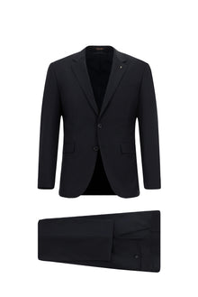 Koyu Lacivert Relaxed Fit Rahat Kesim Yünlü Klasik Takım Elbise
