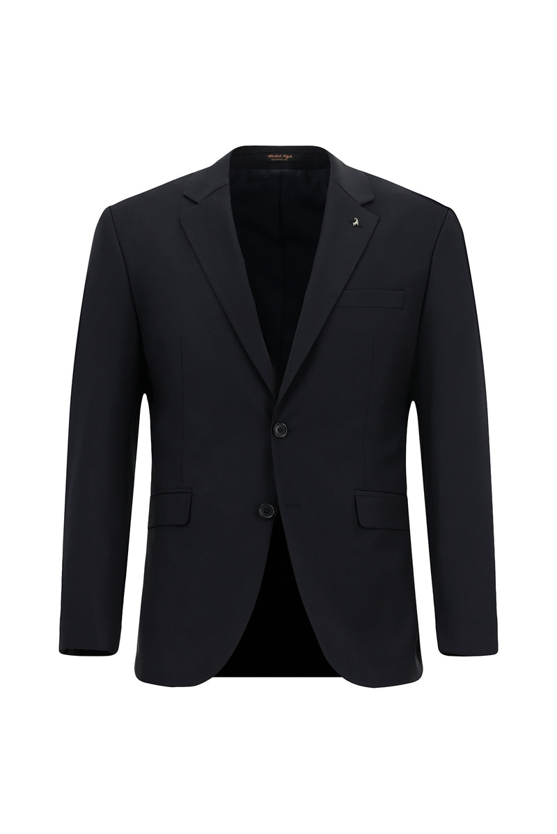 Koyu Lacivert Slim Fit Dar Kesim Yünlü Klasik Takım Elbise