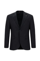 Siyah Lacivert Slim Fit Dar Kesim Yünlü Klasik Takım Elbise