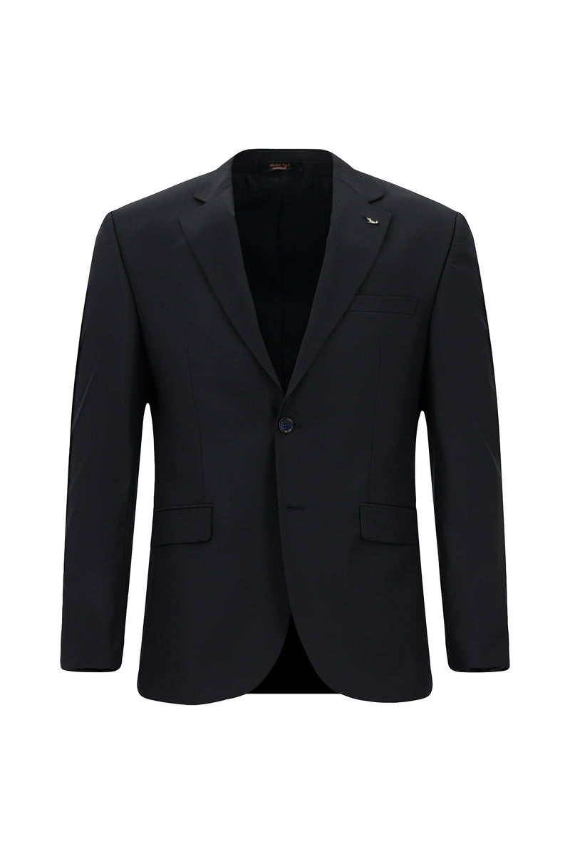 Siyah Lacivert Slim Fit Dar Kesim Yünlü Klasik Takım Elbise