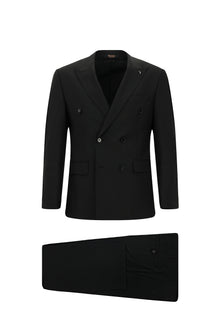 Siyah 6 Drop Regular Fit Standart Kesim Yünlü Kruvaze Tak?m Elbise-Abdullah Ki??l?