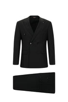 Siyah Slim Fit Dar Kesim Yünlü Kruvaze Takım Elbise