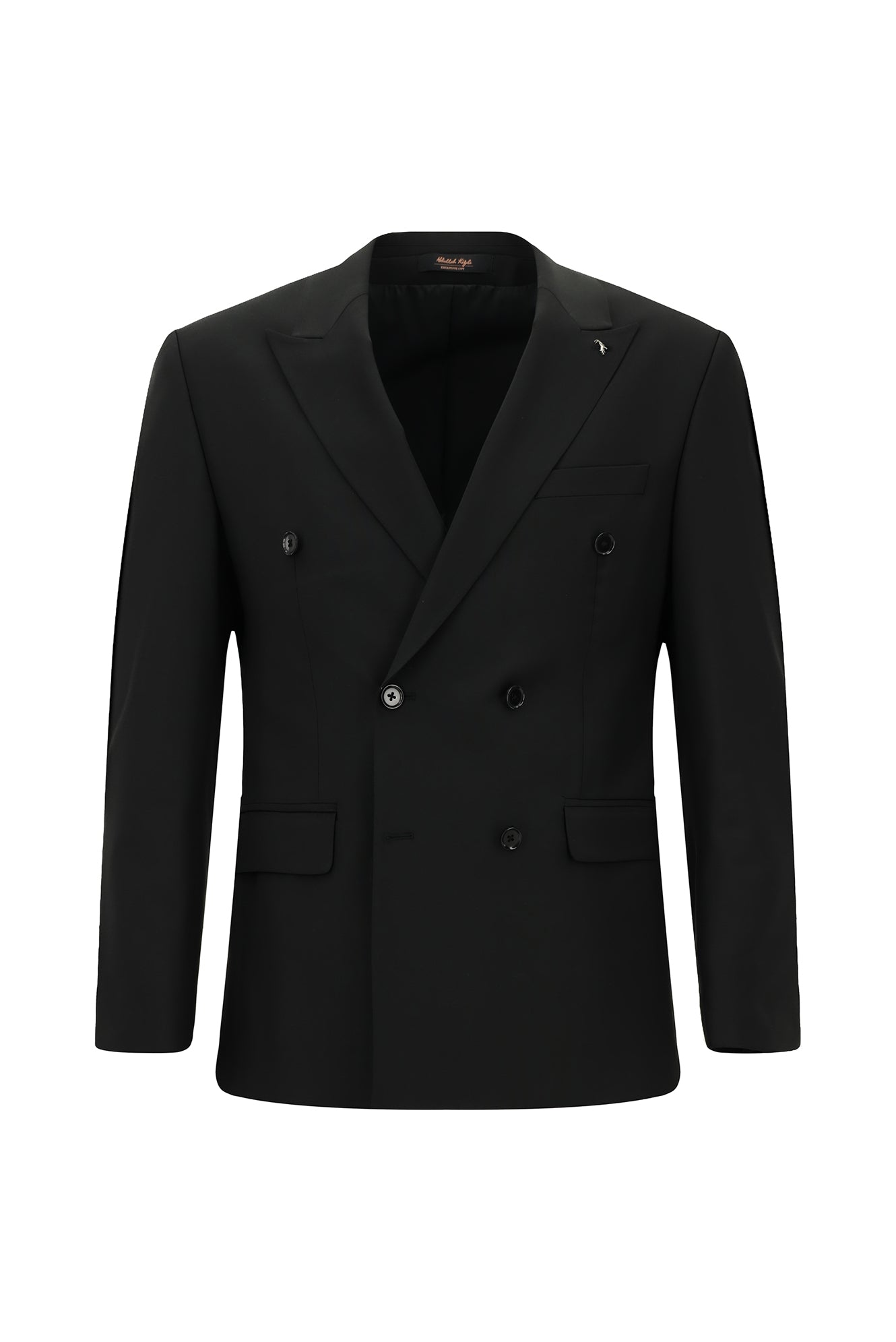 Siyah Slim Fit Dar Kesim Yünlü Kruvaze Takım Elbise