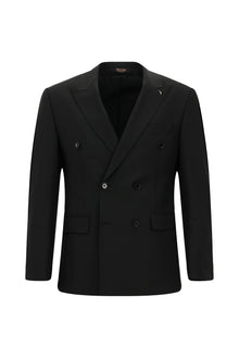 Siyah 8 Drop Long Slim Fit Uzun Dar Kesim Yünlü Kruvaze Tak?m Elbise-Abdullah Ki??l?
