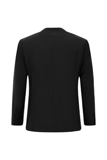 Siyah Slim Fit Dar Kesim Yünlü Kruvaze Takım Elbise