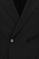 Siyah Slim Fit Dar Kesim Yünlü Kruvaze Takım Elbise