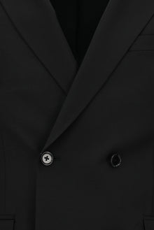 Siyah Slim Fit Dar Kesim Yünlü Kruvaze Takım Elbise